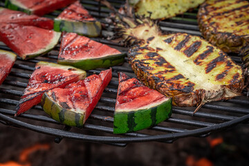 Sweet sear watermelon and pineapple with herbs and spices.