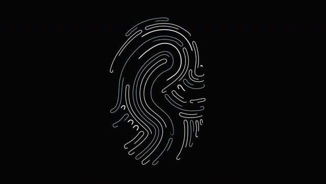 Touch ID fingerprint animation is a futuristic digital processing of the biometric scanner concept and application security scanning. Alpha channel. No background. Isolated.