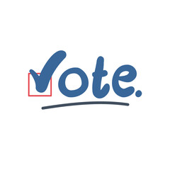 Hand drawn lettering text design quote "Vote" with letter V shape checkmark. Text for election campaign. Vector illustration. 