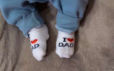 Feet of baby newborn is sleeping. Close up. Stock photo