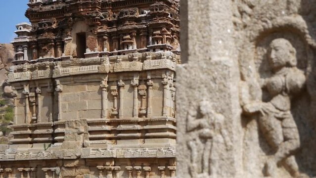 wall paintings on an ancient temple in Hampi, Karnataka, India, daytime