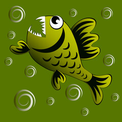 predatory evil piranha fish. Fabulous underwater world. Styling, cartoon style