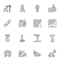 Set of vector construction line icons isolated