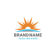 Obraz premium Sun rise with flat minimalist style in white background, vector logo design editable