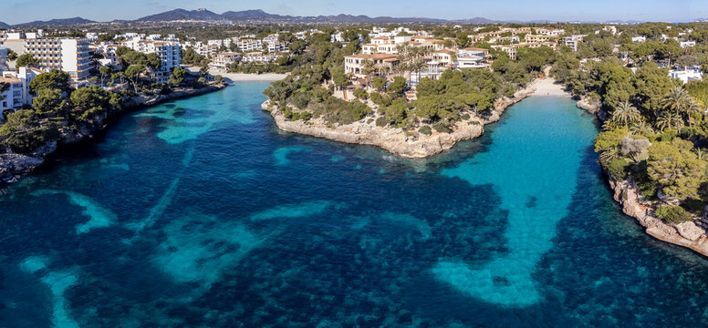 cala Ferrera and cala Serena on Cala d'Or, Felanitx, Mallorca, Balearic Islands, Spain