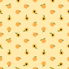 Apricot fruit seamless pattern. Fresh organic food background. -Vector