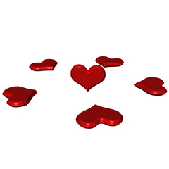 Red Hearts. Isolated on white. Three dimensional render.
