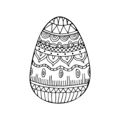 Hand drawn doodle easter egg. Easter zentangle. Vector egg with ornament. Outline.