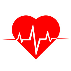 Red Heart Pulse icon on Isolated White Background