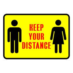Keep your Distance Sign Man Woman Symbol on Yellow Background