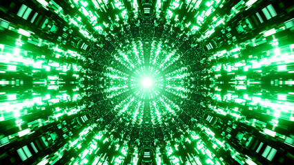 Glowing Green Tech Pattern Portal Tunnel Texture Background