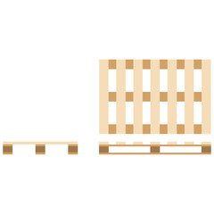 Wooden pallet. Flat design, top view, front and side view. Vector illustration.
