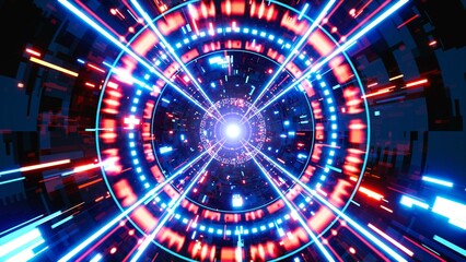 Shining Red and Blue Light Cyber Tunnel