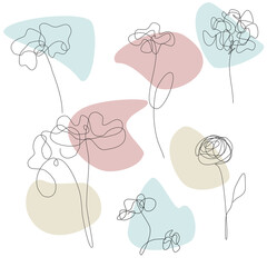 One line vector flowers od pastel colorful vector background 