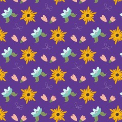Pattern with flowers in flat style  and additional bow element