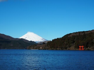 the famous landscape of Lake Ashi in hakone, Japan