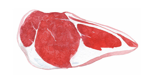 Raw meat chop. Watercolor illustration on white background. Isolated - 485100504