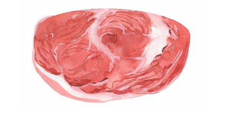 Raw meat chop. Watercolor illustration on white background. Isolated - 485100571