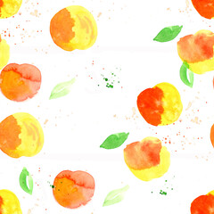 Beautiful template with red peach watercolor seamless on white background for fabric design.