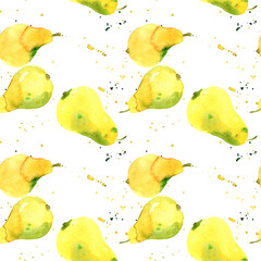 Seamless pattern of watercolor Pear on white background. Watercolor painting. Orange fruit. - 485101572