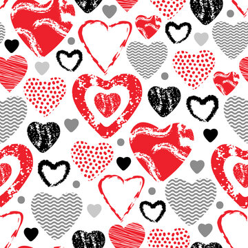 Valentines day seamless pattern with abstract elements and hearts. Vector illustration.	
