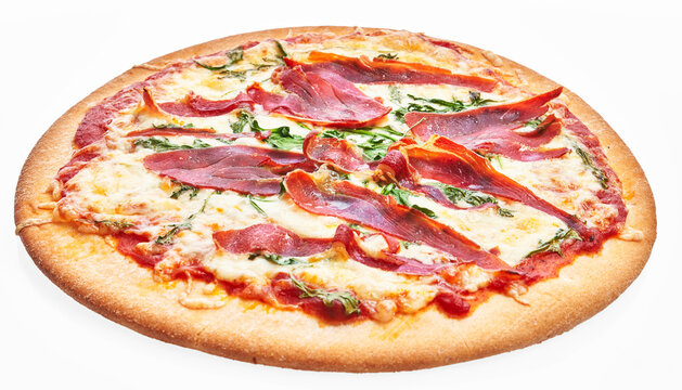  Single delicious italian pizza over white isolated background