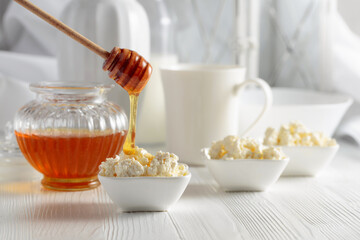Fresh homemade cottage cheese with honey.