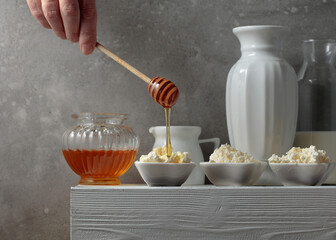 Fresh cottage cheese or ricotta with honey.