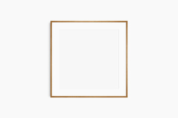 Frame mockup 1:1 square. Single thin cherry wood frame mockup. Clean, modern, minimalist, bright. Square frame mockup with a mat opening.