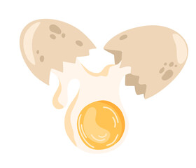 Broken egg. Ingredients for baking and cooking. Eggshells and whites. Healthy organic food. Diet. Hand Drawn Cartoon Vector illustration.