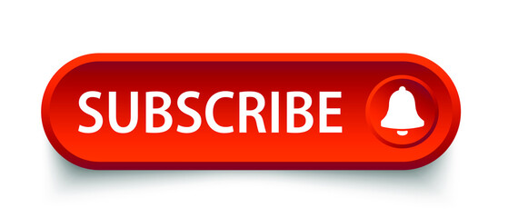 Subscribe button with bell icon. Vector design.