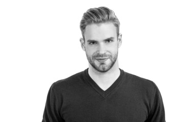 Obraz premium Hes handsome and he knows it. Handsome man isolated on white. Mens grooming. Trendy barbershop