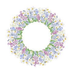 Wreath of spring garden flowers