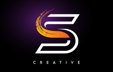 Golden S Letter Logo Design with Brush Stroke and Lines Letter Icon Vector