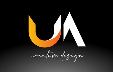 UA Letter Logo with White Golden Colors and Minimalist Design Icon Vector