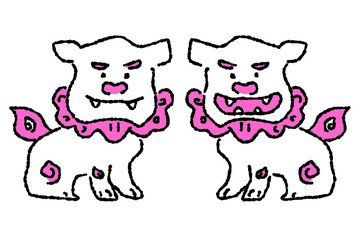 シーサー　沖縄　手描き　シンプルカラー　イラスト素材