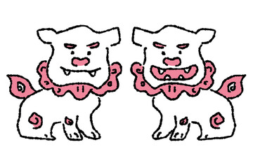 シーサー　沖縄　手描き　シンプルカラー　イラスト素材
