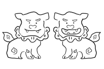手描きの沖縄のシーサー　線画　イラスト素材