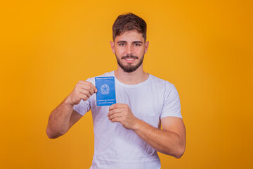 Brazilian  man with document work and social security, (Carteira de Trabalho e Previdencia Social)