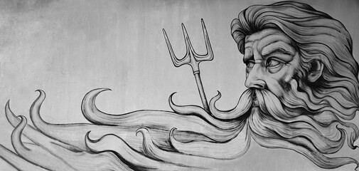 art object of Poseidon - god of the seas, on the wall © Sergey Fomin