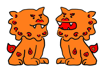 シーサー　沖縄　手描き　イラスト素材