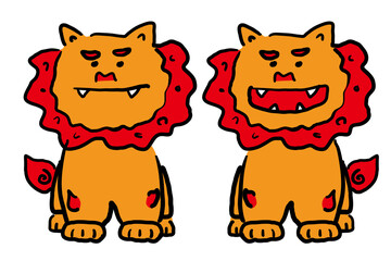 シーサー　沖縄　手描き　イラスト素材