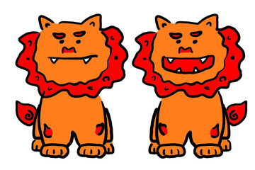 シーサー　沖縄　手描き　イラスト素材