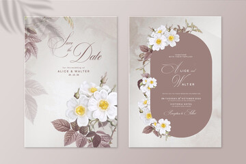 Geometric Wedding Invitation Template with Brown Flower