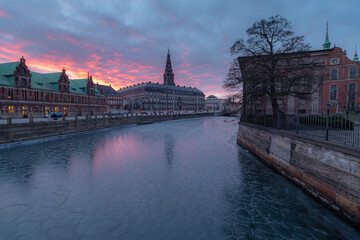 Christiansborg slot sunset red burning sky - Denmark Europe