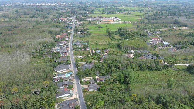 aerial view of countryside in green nature,scroll from right side to left side ,shot from top angel 
