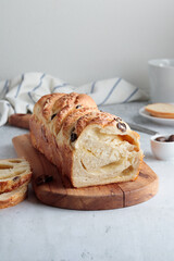 Homemade bread with cheese and olives