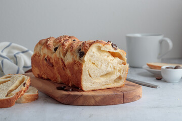 Homemade bread with cheese and olives