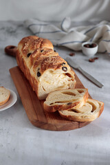 Homemade bread with cheese and olives