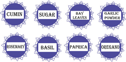Fototapeta premium Label set with cumin, garlic, basil